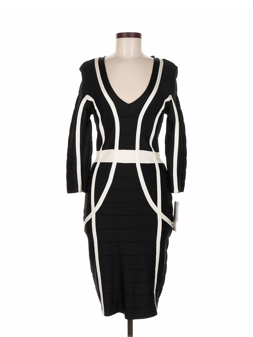 French Connection Black White Bandage Bodycon Midi Dress Sz 8